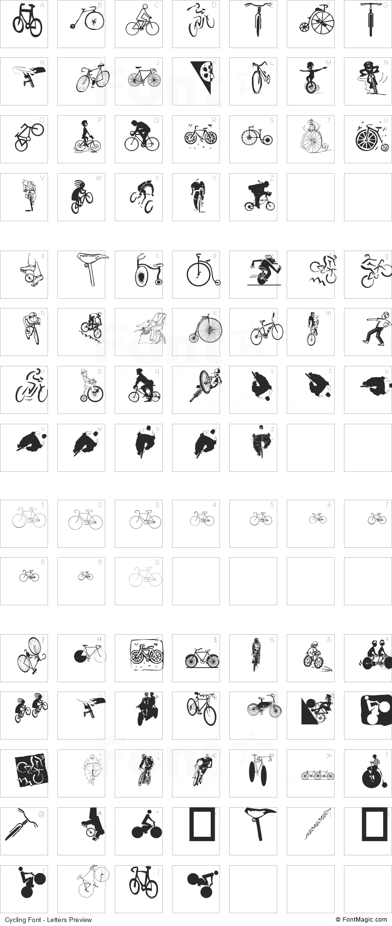 Cycling Font - All Latters Preview Chart