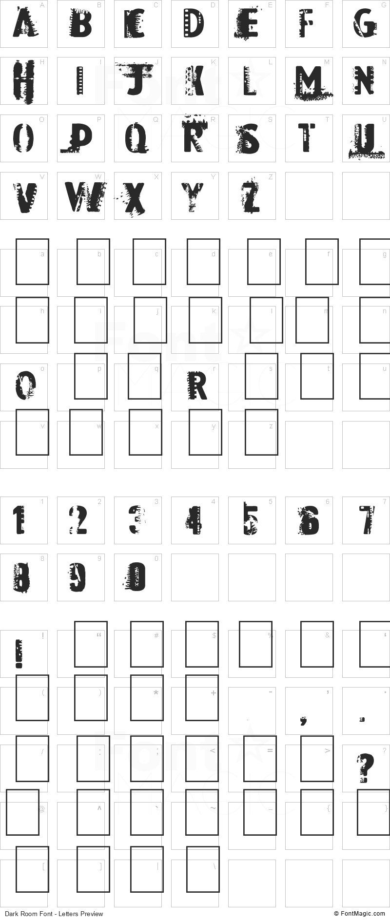 Dark Room Font - All Latters Preview Chart