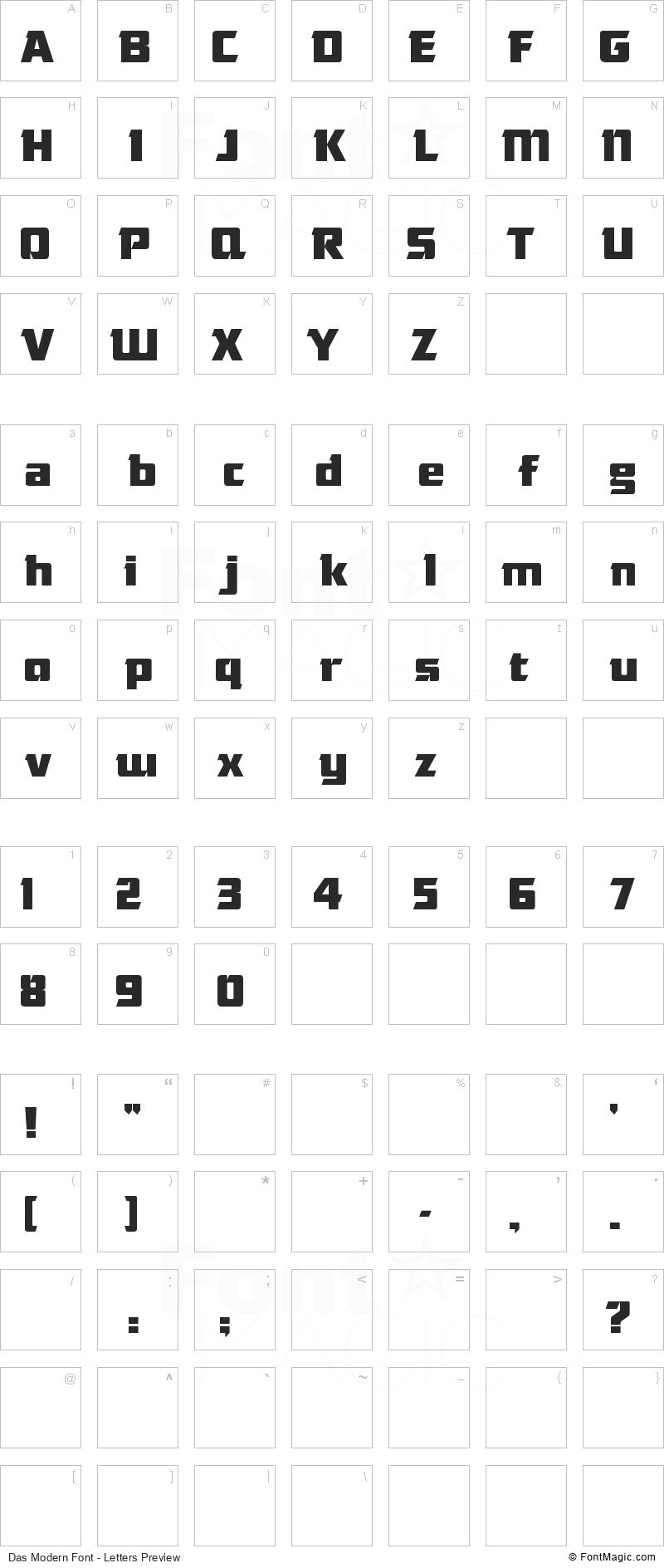 Das Modern Font - All Latters Preview Chart