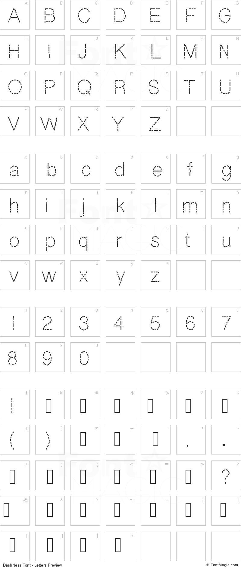 DashNess Font - All Latters Preview Chart