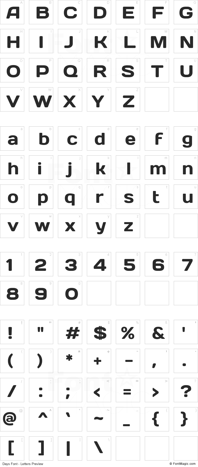 Days Font - All Latters Preview Chart