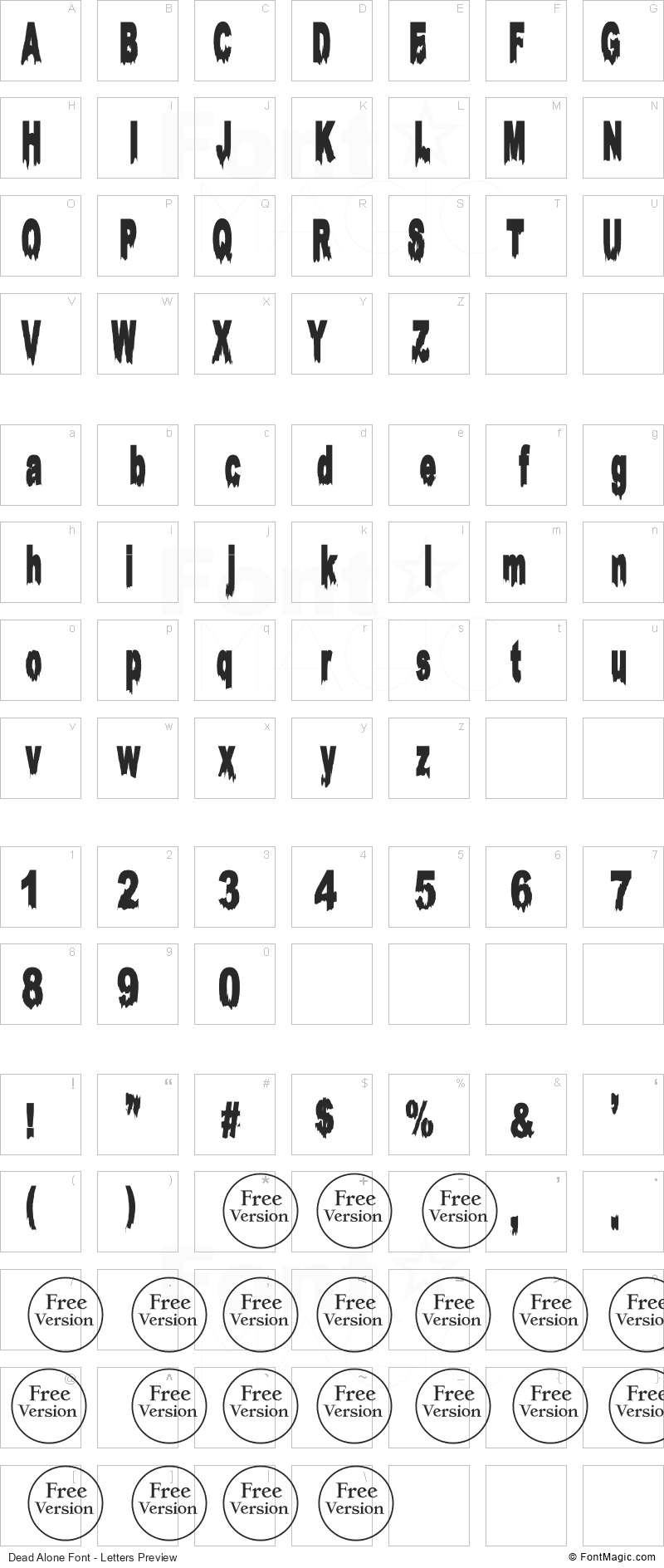 Dead Alone Font - All Latters Preview Chart