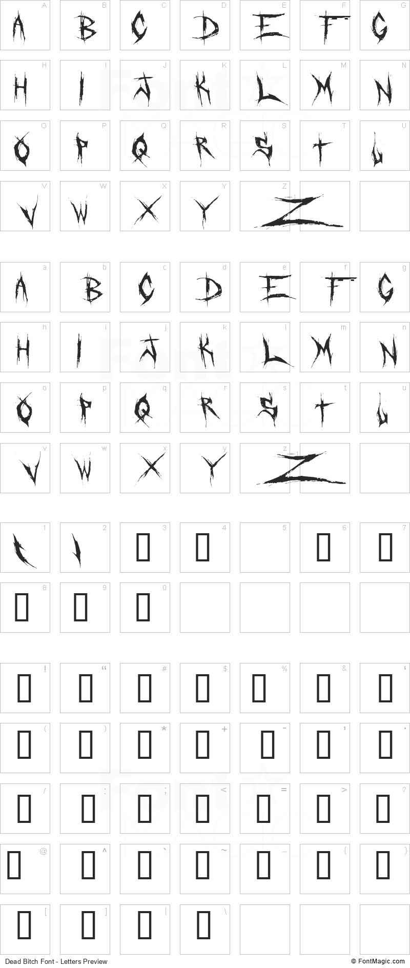 Dead Bitch Font - All Latters Preview Chart