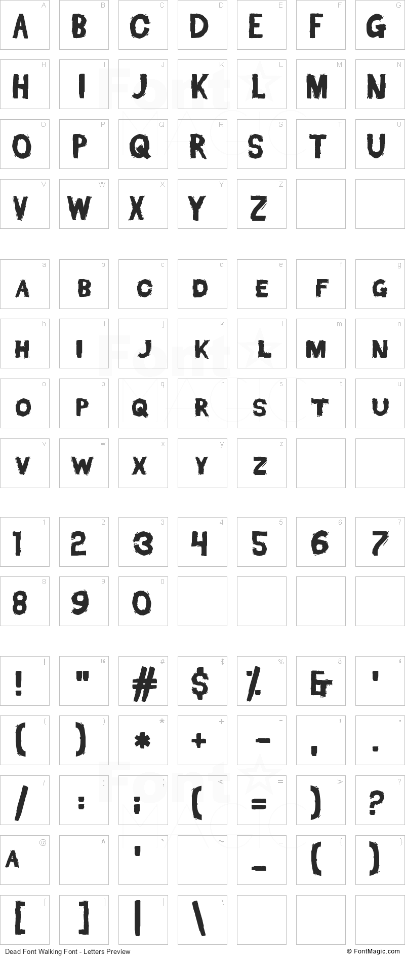 Dead Font Walking Font - All Latters Preview Chart