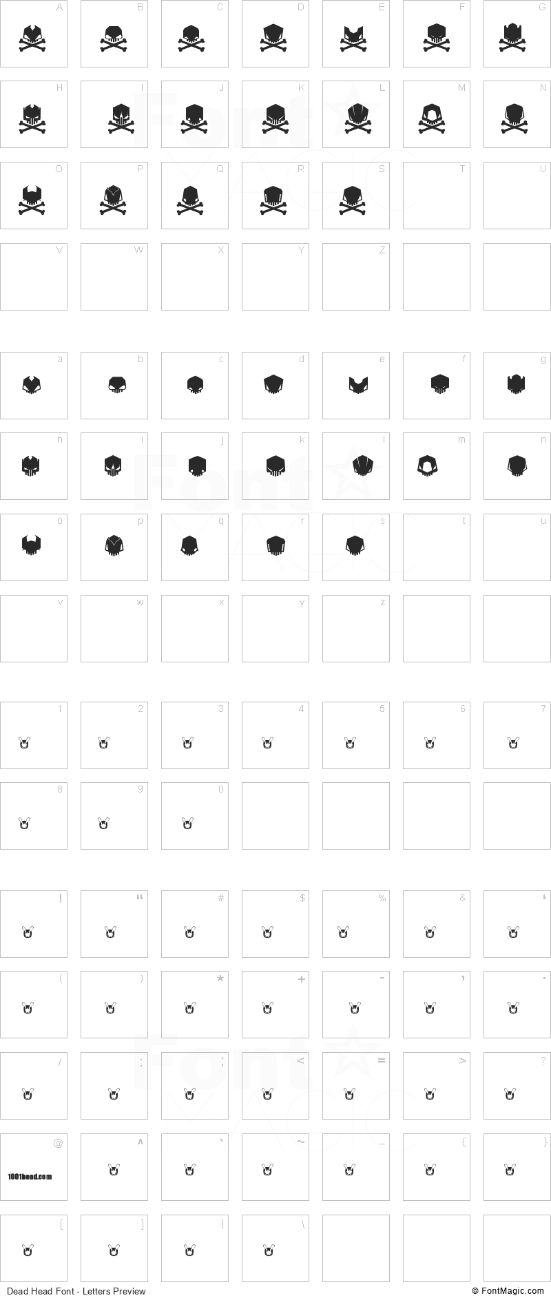 Dead Head Font - All Latters Preview Chart