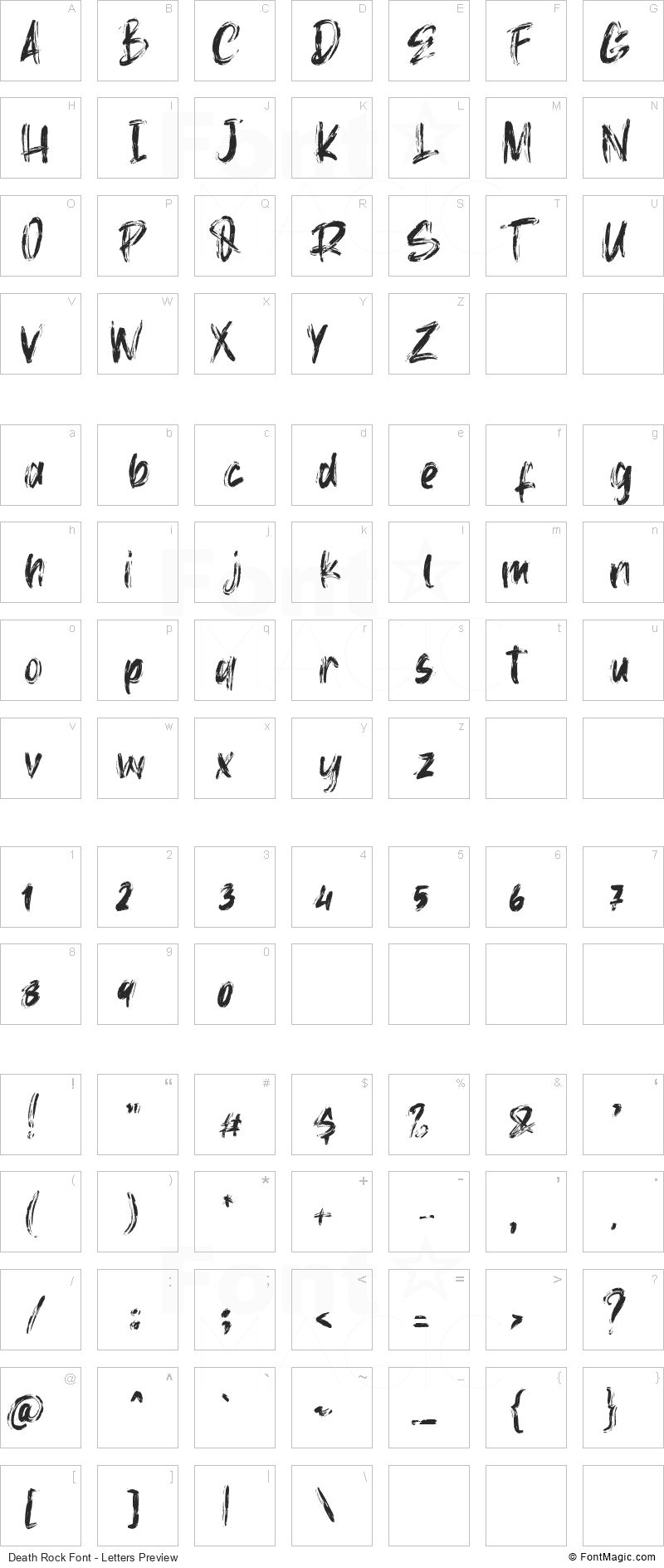 Death Rock Font - All Latters Preview Chart
