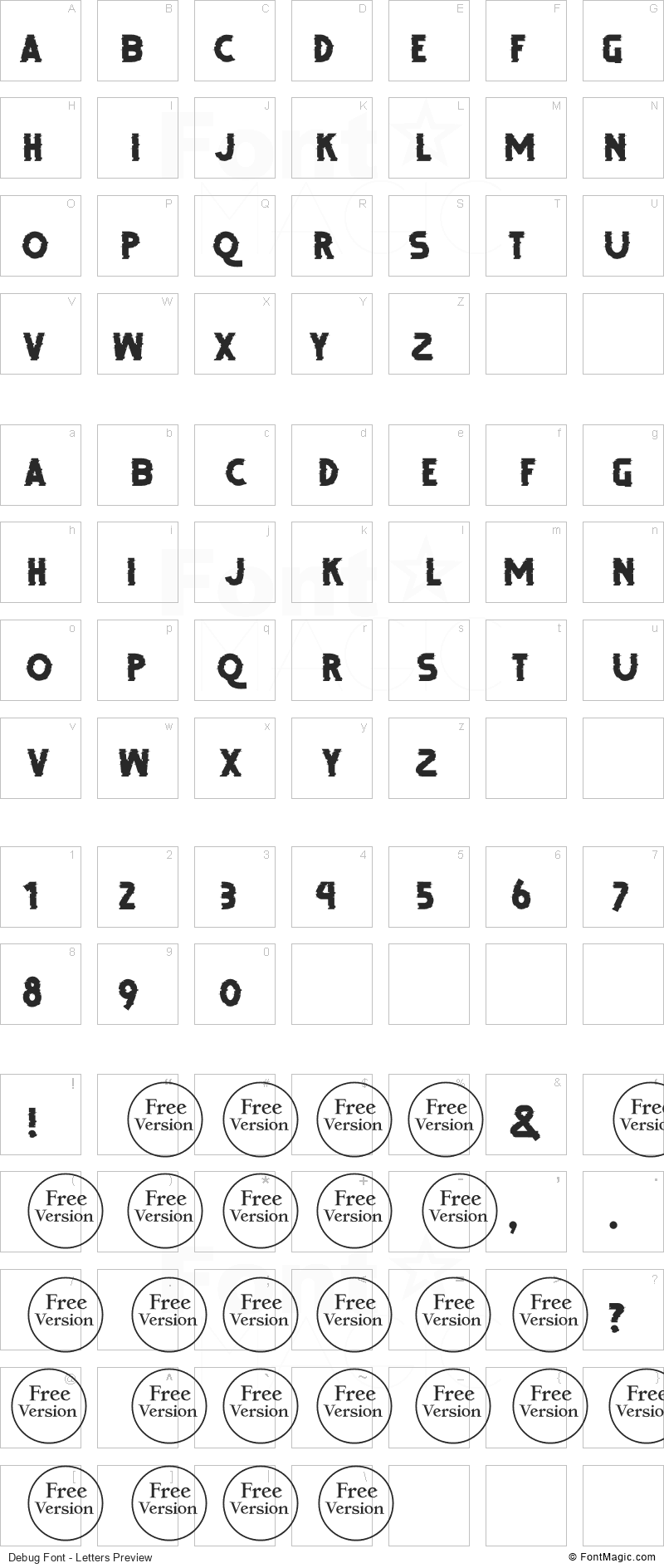 Debug Font - All Latters Preview Chart