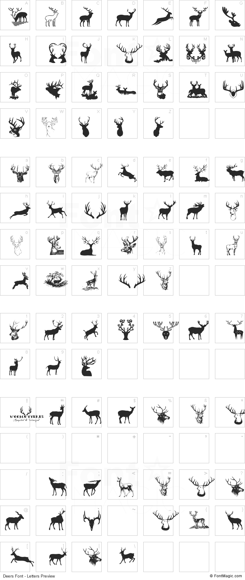 Deers Font - All Latters Preview Chart