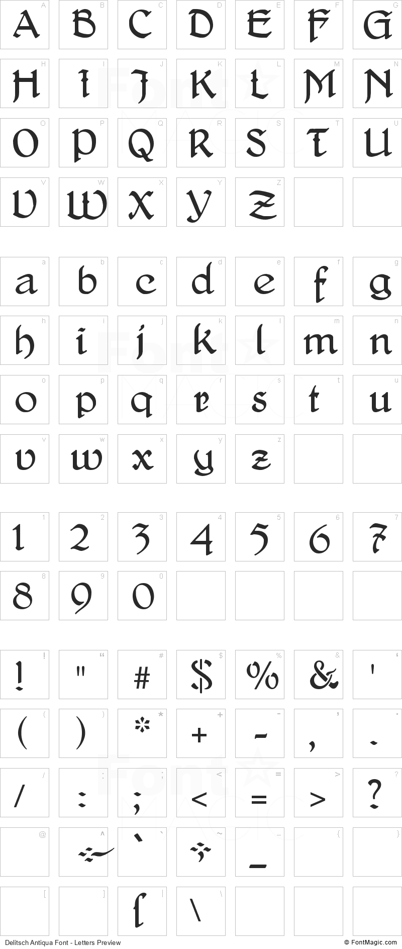 Delitsch Antiqua Font - All Latters Preview Chart