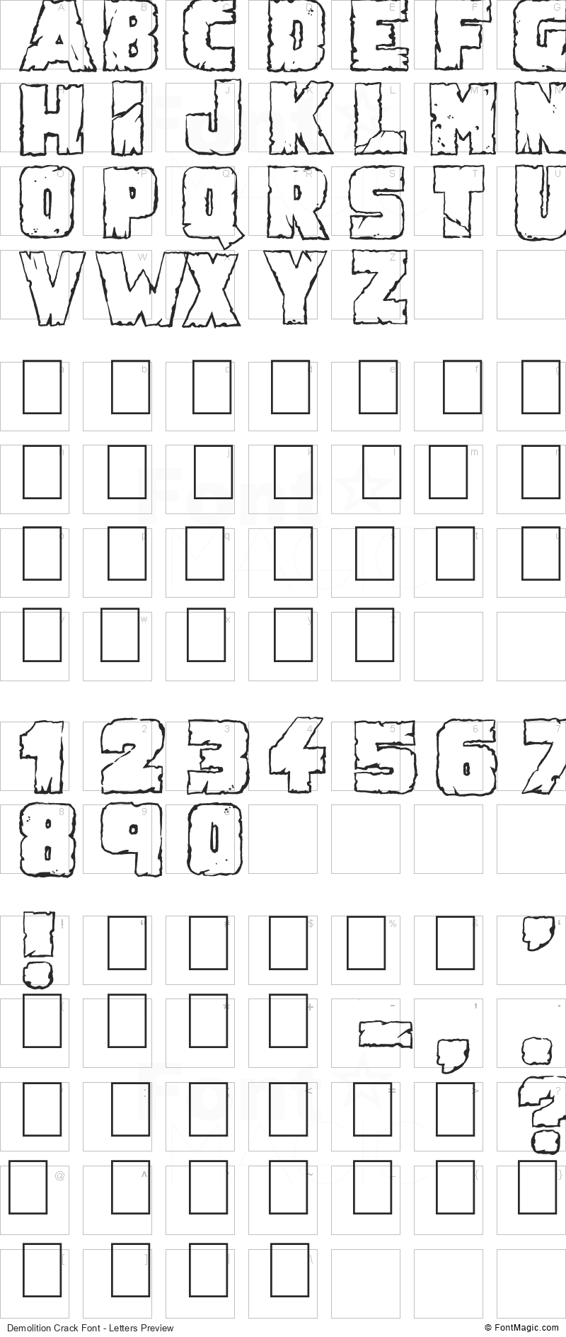 Demolition Crack Font - All Latters Preview Chart