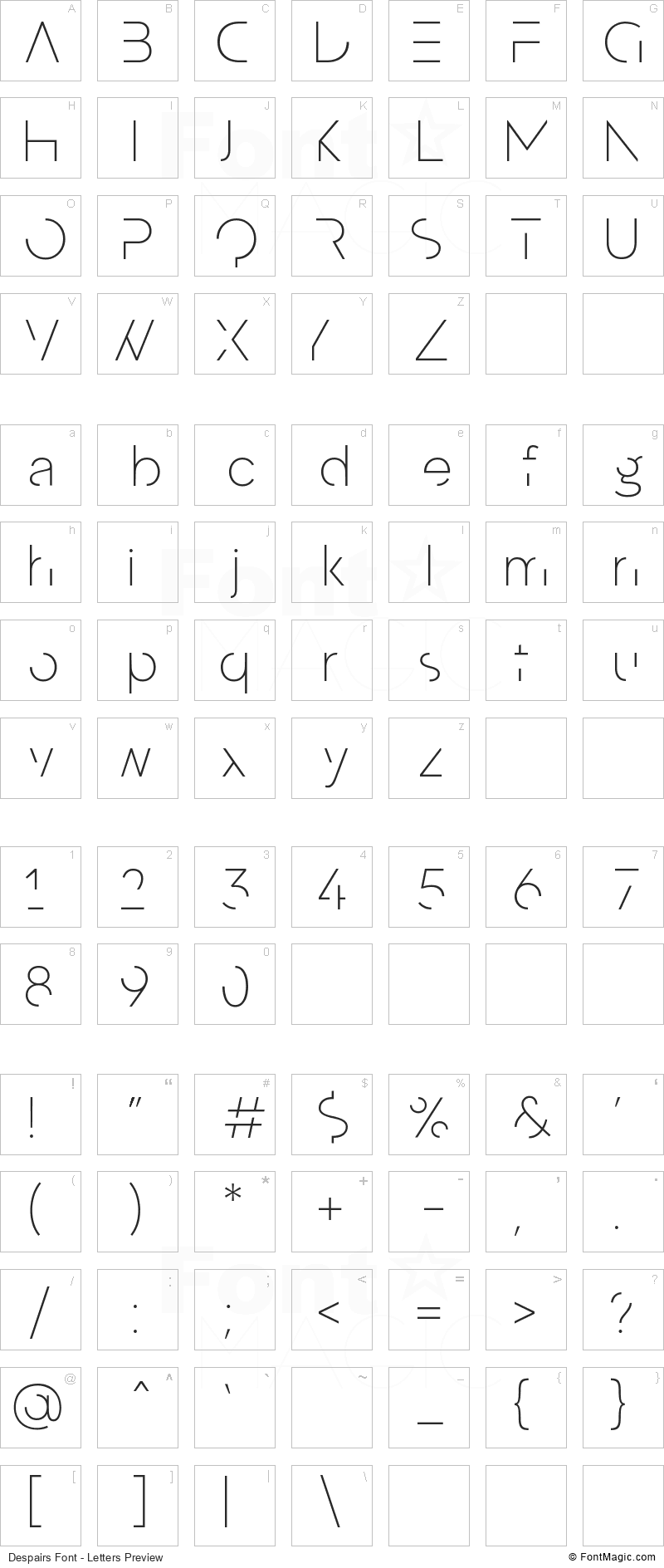 Despairs Font - All Latters Preview Chart