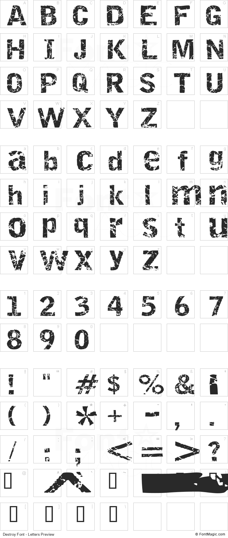 Destroy Font - All Latters Preview Chart