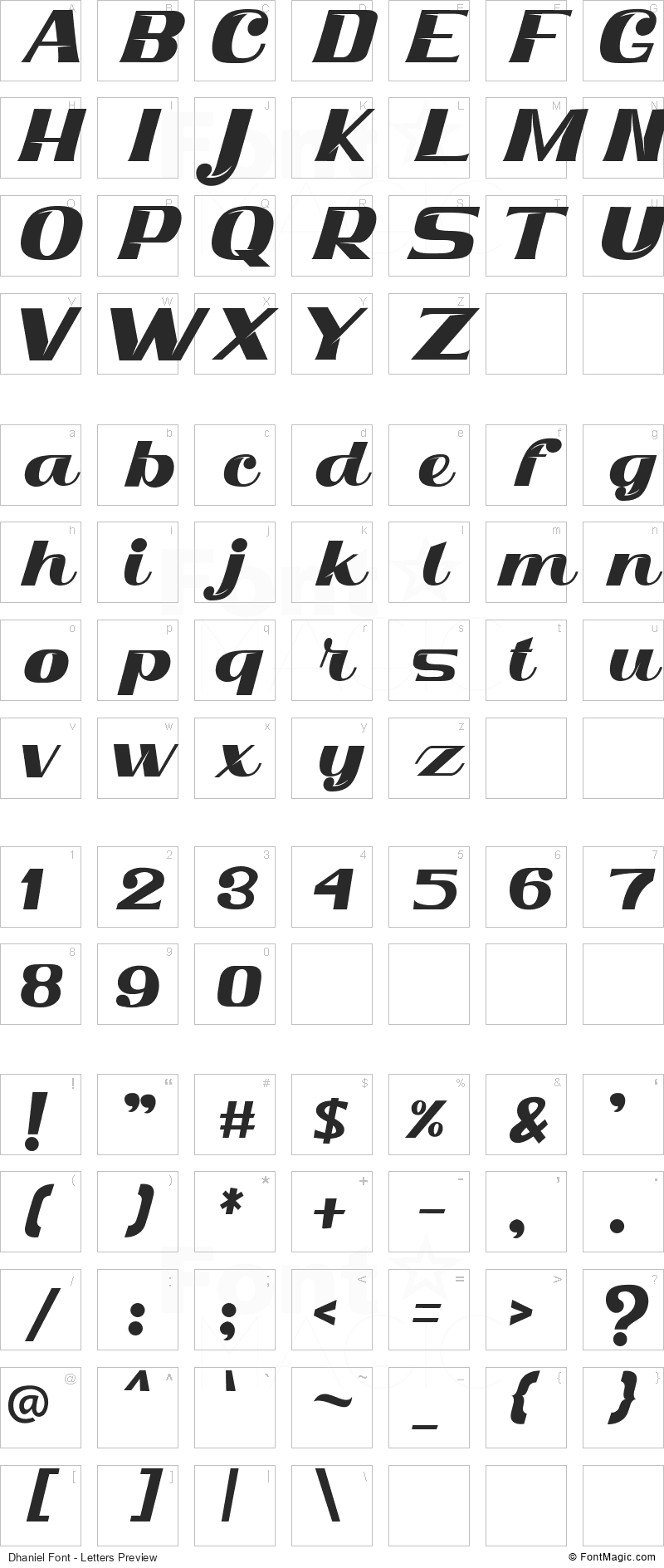 Dhaniel Font - All Latters Preview Chart