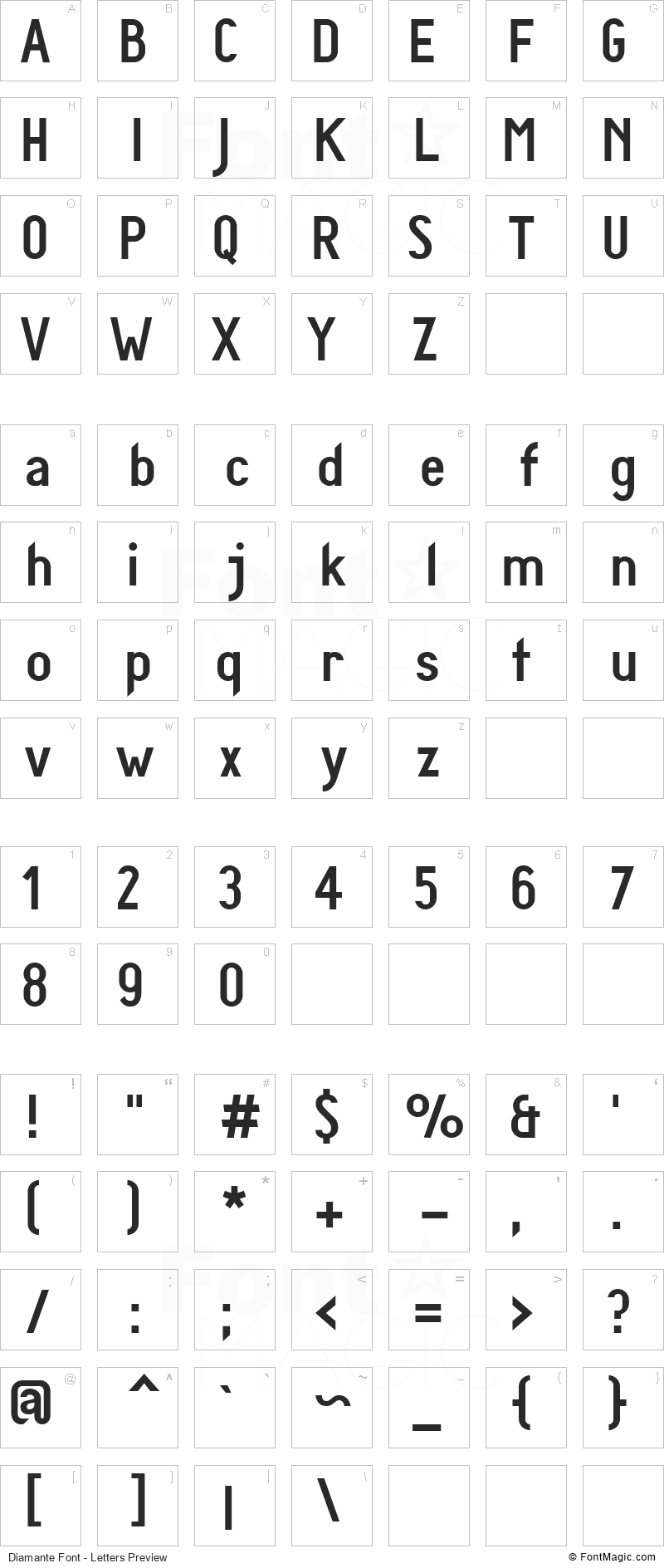 Diamante Font - All Latters Preview Chart
