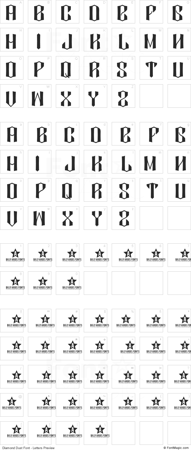 Diamond Dust Font - All Latters Preview Chart