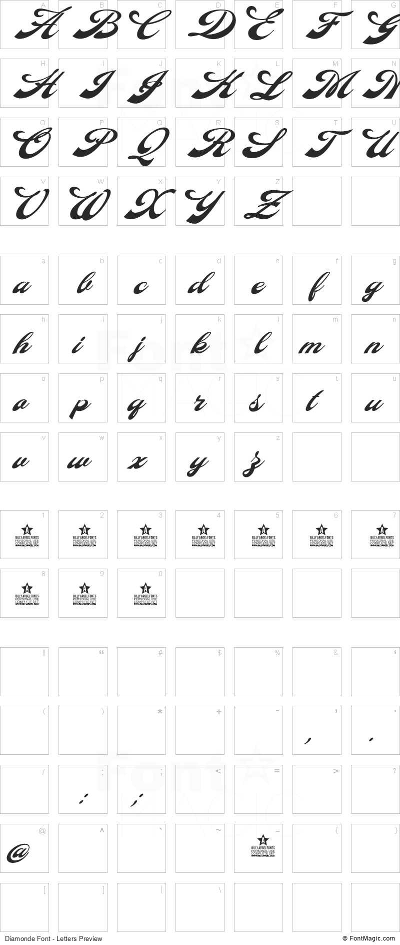 Diamonde Font - All Latters Preview Chart