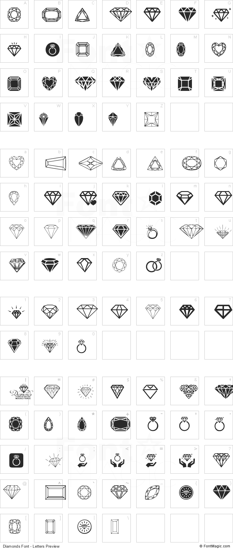 Diamonds Font - All Latters Preview Chart