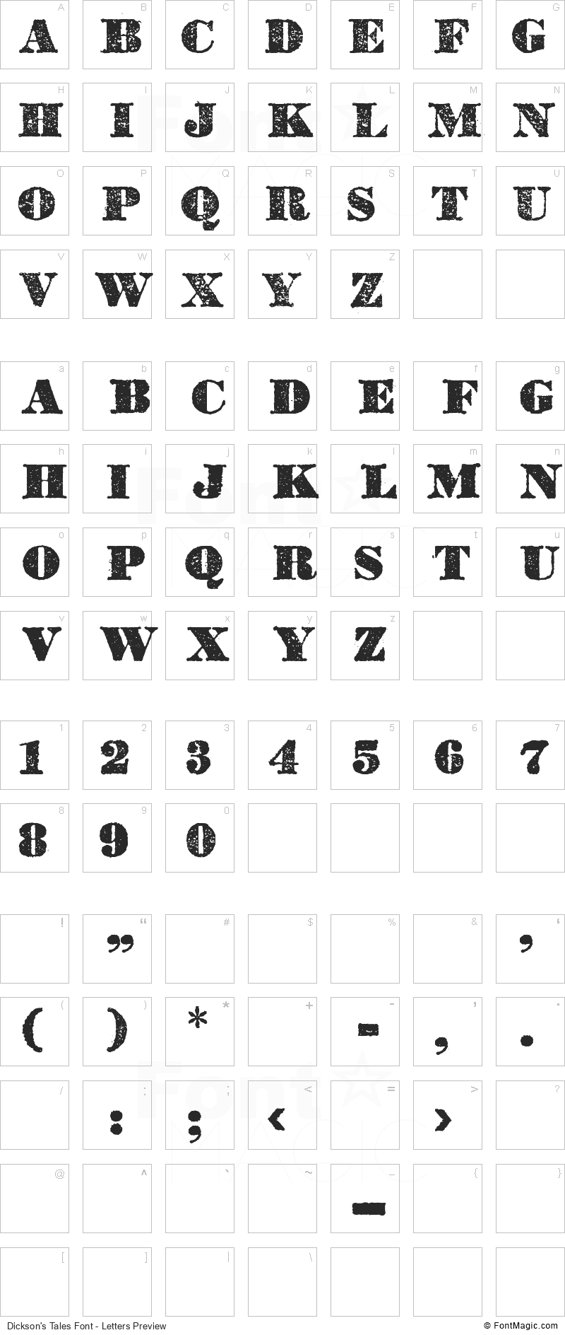 Dickson’s Tales Font - All Latters Preview Chart