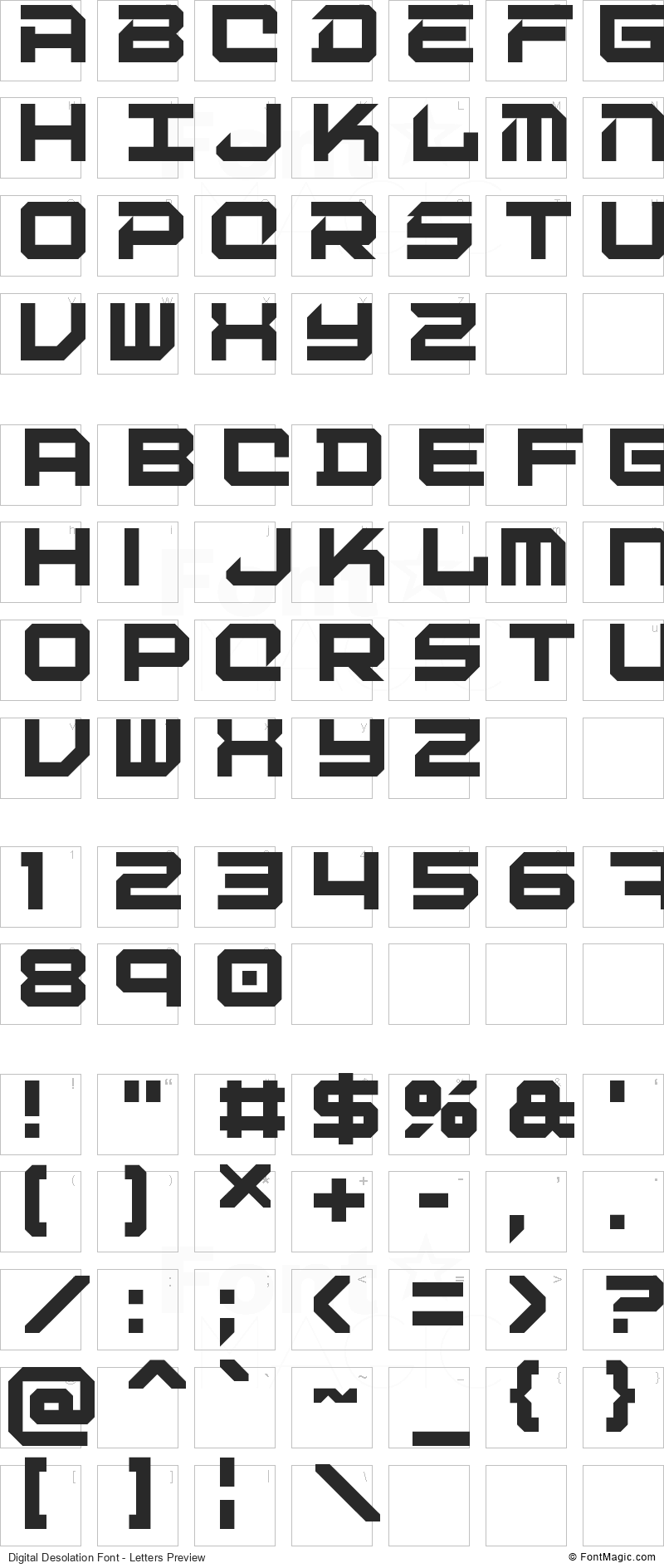 Digital Desolation Font - All Latters Preview Chart