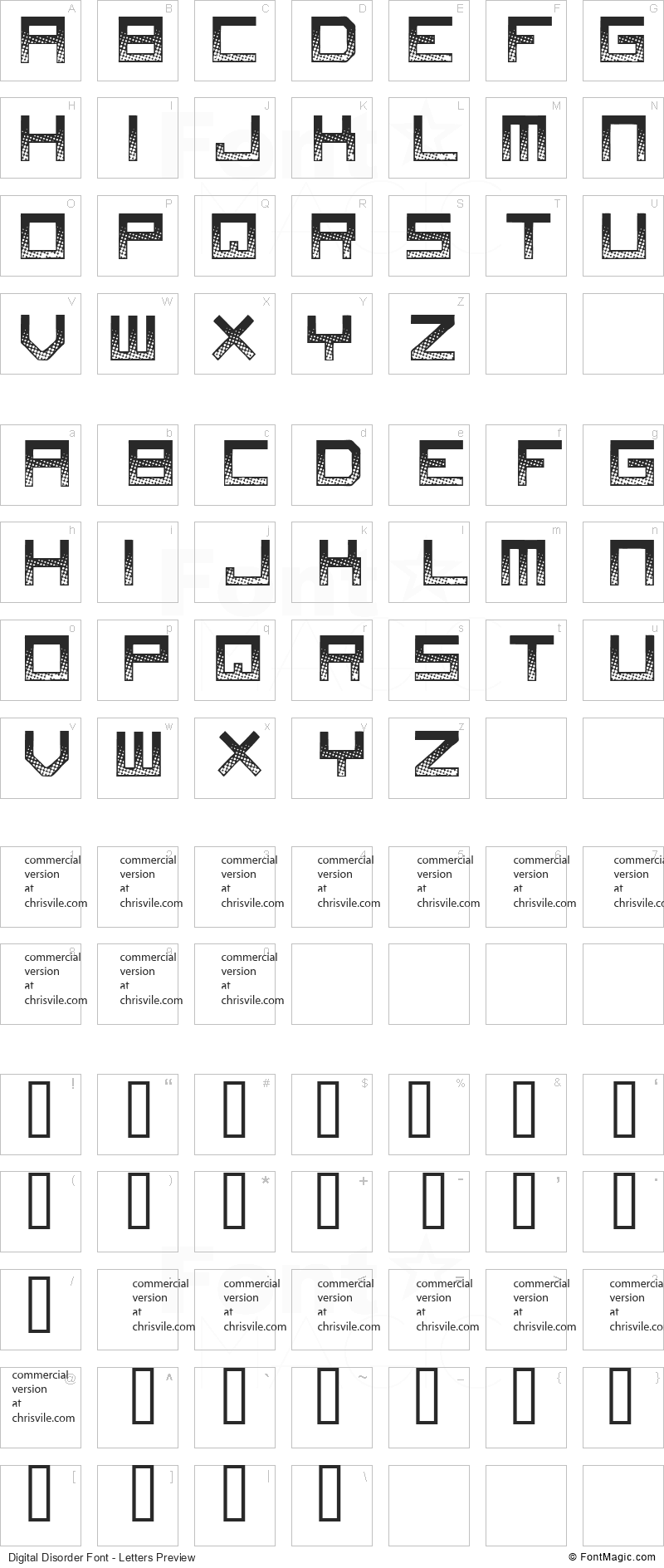 Digital Disorder Font - All Latters Preview Chart