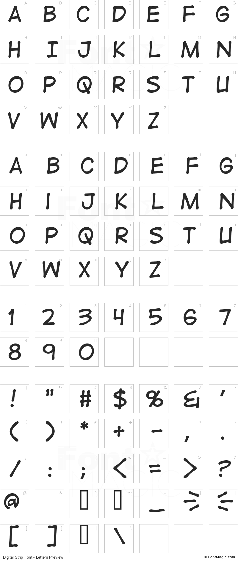 Digital Strip Font - All Latters Preview Chart