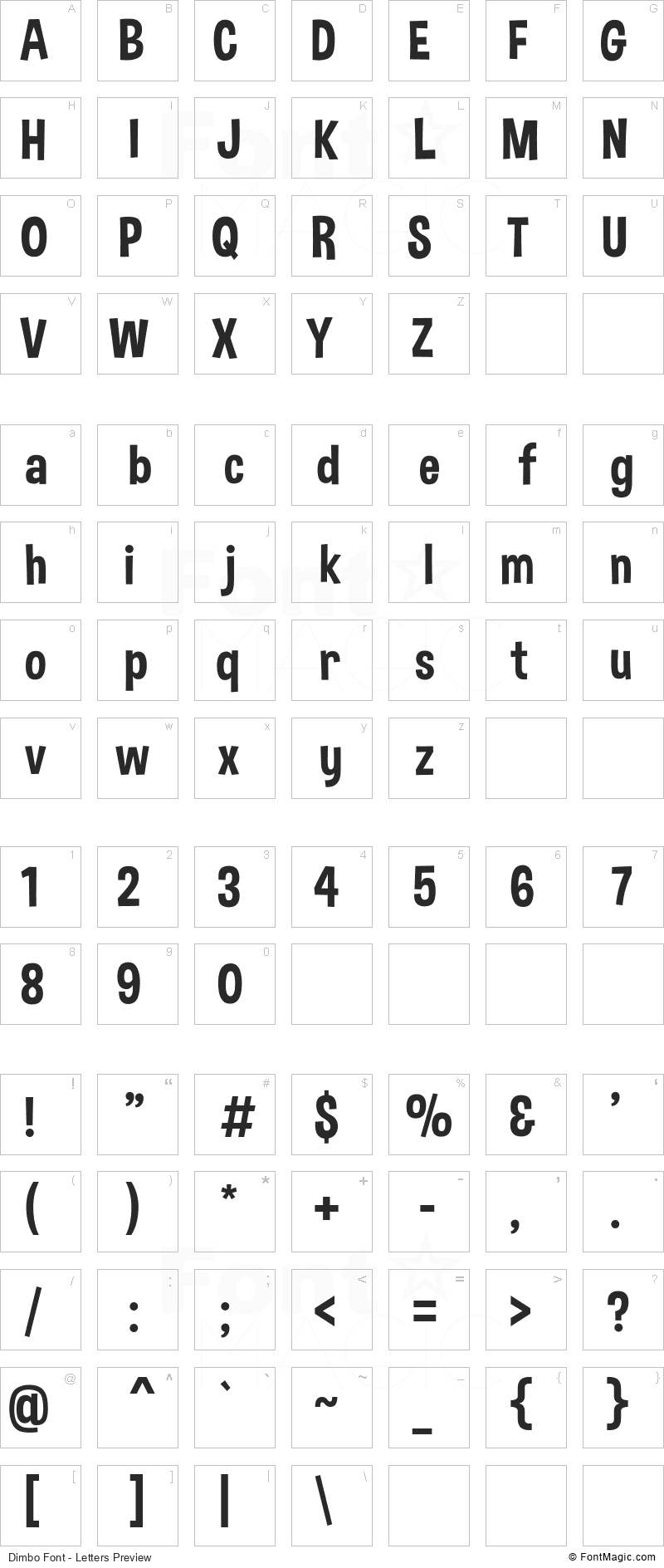 Dimbo Font - All Latters Preview Chart