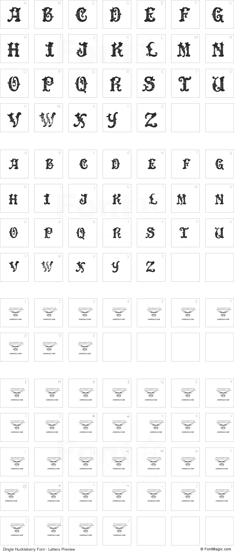 Dingle Huckleberry Font - All Latters Preview Chart