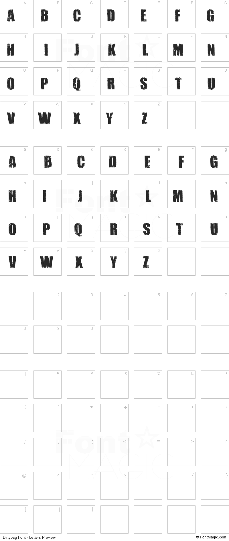 Dirtybag Font - All Latters Preview Chart