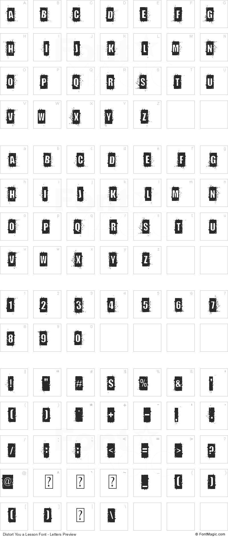 Distort You a Lesson Font - All Latters Preview Chart