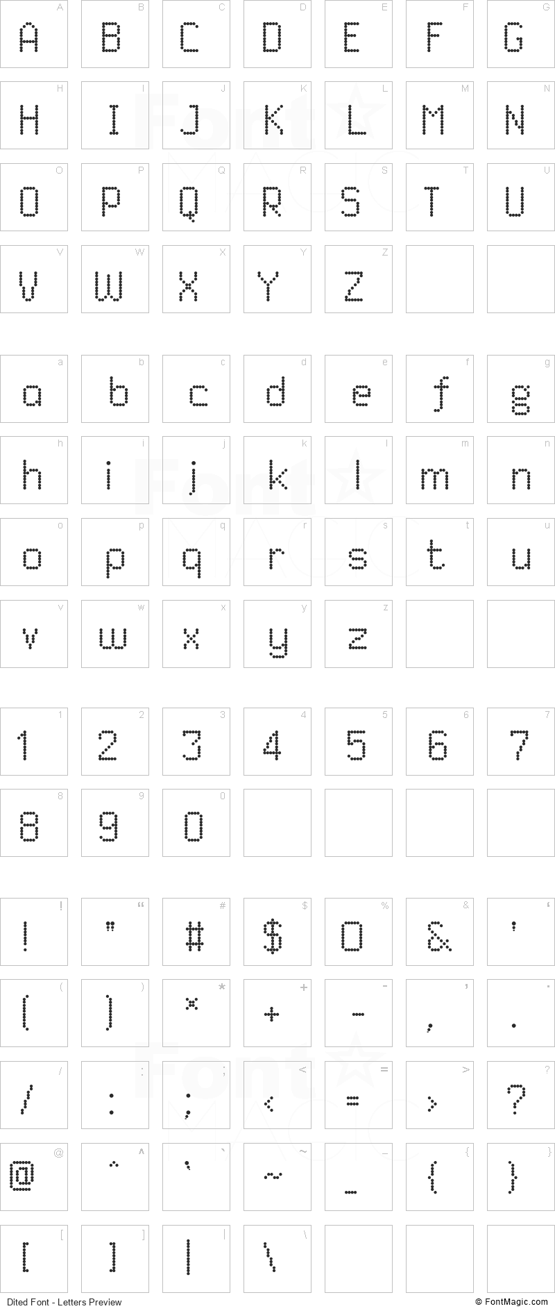 Dited Font - All Latters Preview Chart