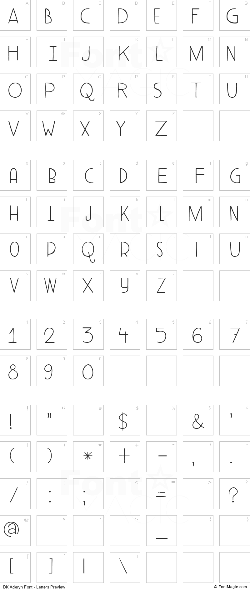 DK Aderyn Font - All Latters Preview Chart