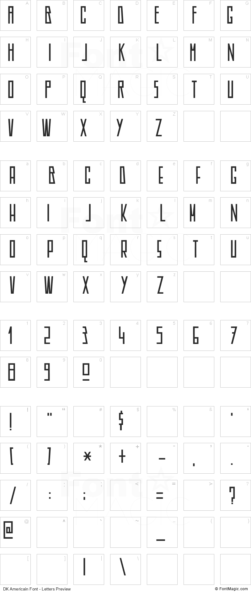 DK Americain Font - All Latters Preview Chart