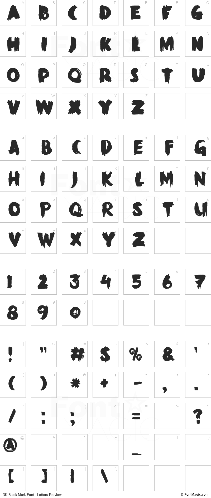 DK Black Mark Font - All Latters Preview Chart