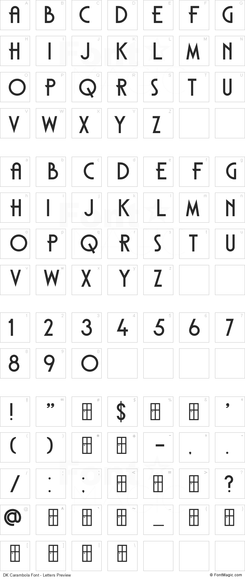 DK Carambola Font - All Latters Preview Chart