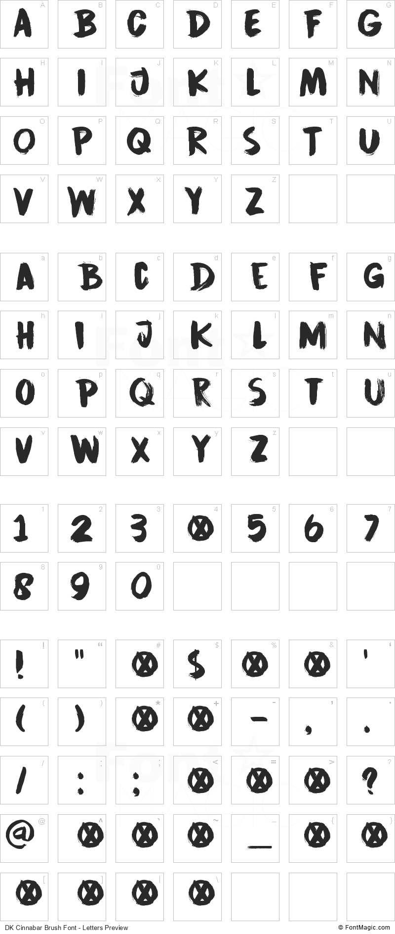 DK Cinnabar Brush Font - All Latters Preview Chart