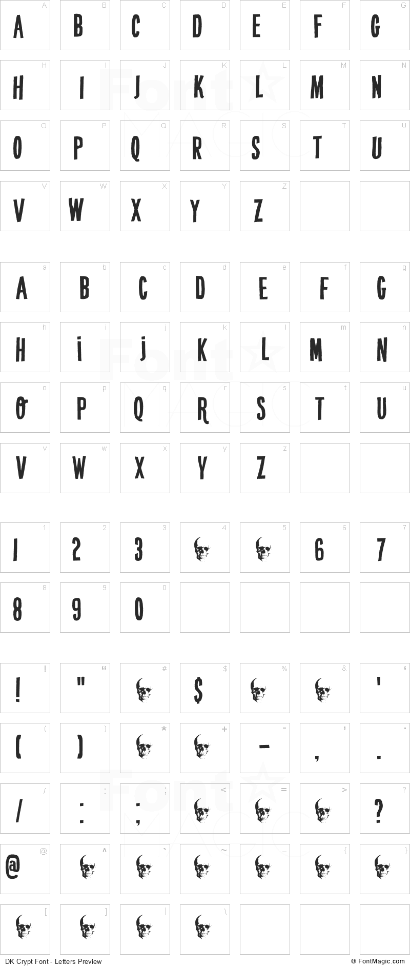 DK Crypt Font - All Latters Preview Chart