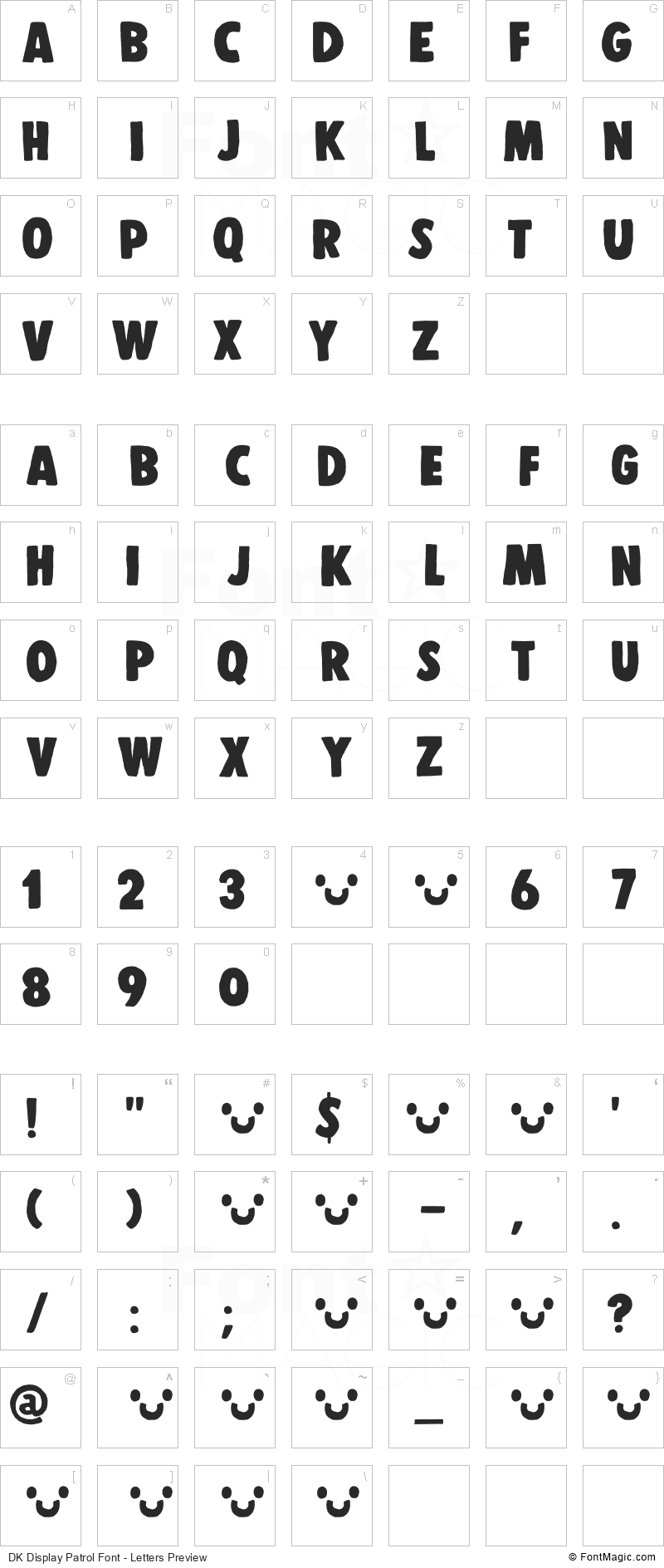 DK Display Patrol Font - All Latters Preview Chart