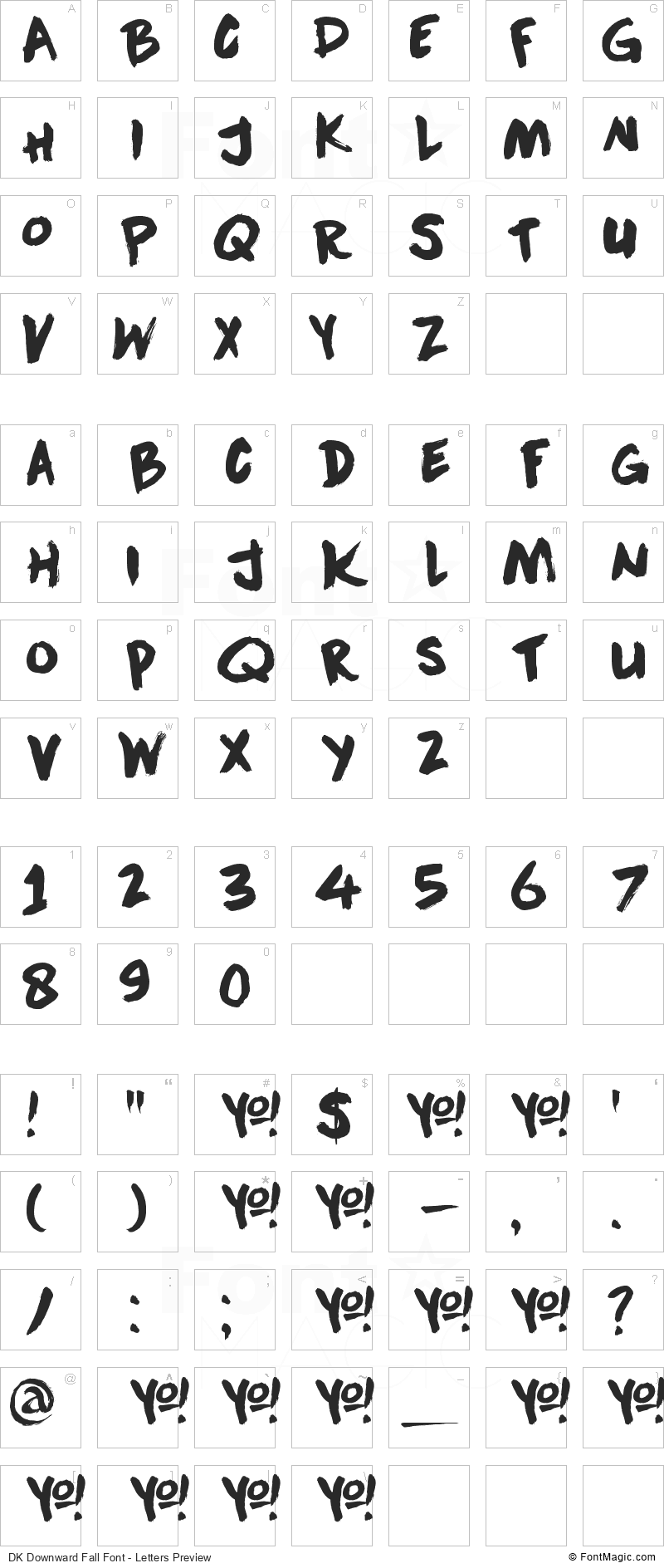 DK Downward Fall Font - All Latters Preview Chart