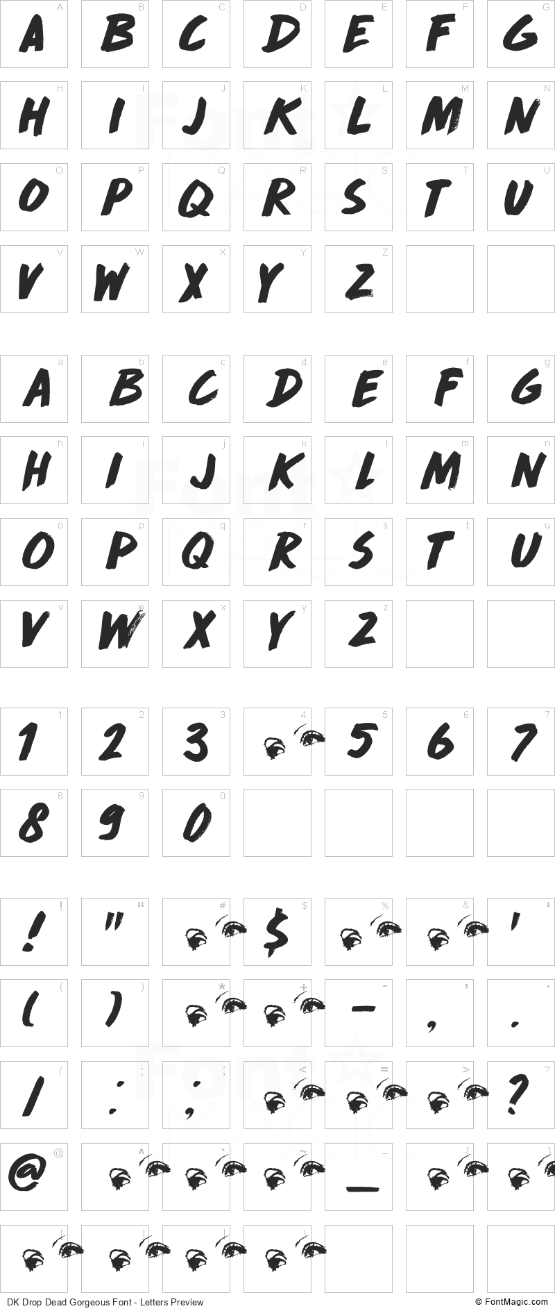 DK Drop Dead Gorgeous Font - All Latters Preview Chart