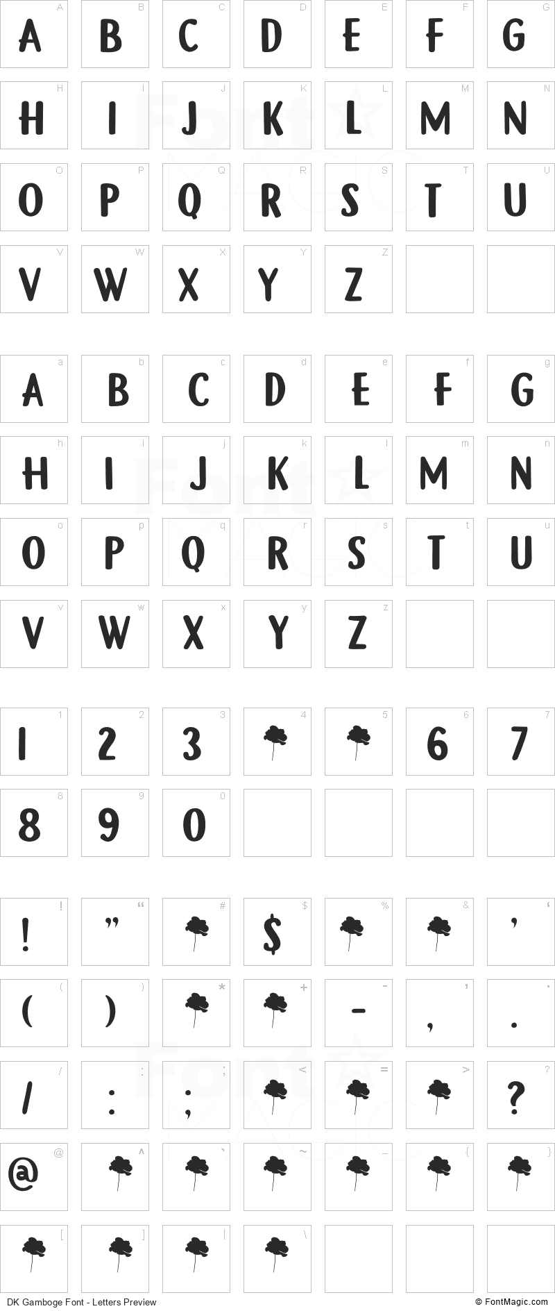 DK Gamboge Font - All Latters Preview Chart