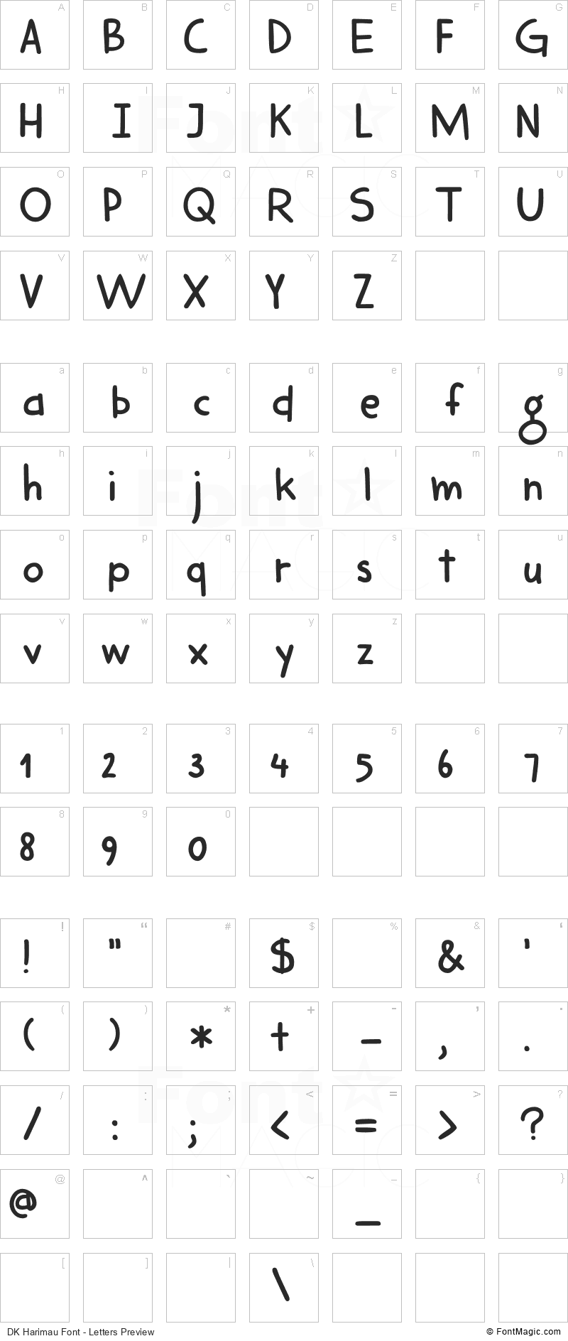 DK Harimau Font - All Latters Preview Chart
