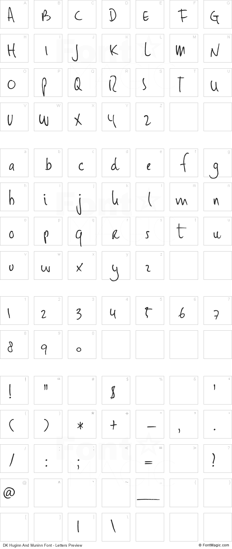 DK Huginn And Muninn Font - All Latters Preview Chart