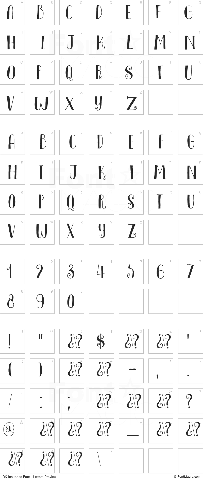 DK Innuendo Font - All Latters Preview Chart
