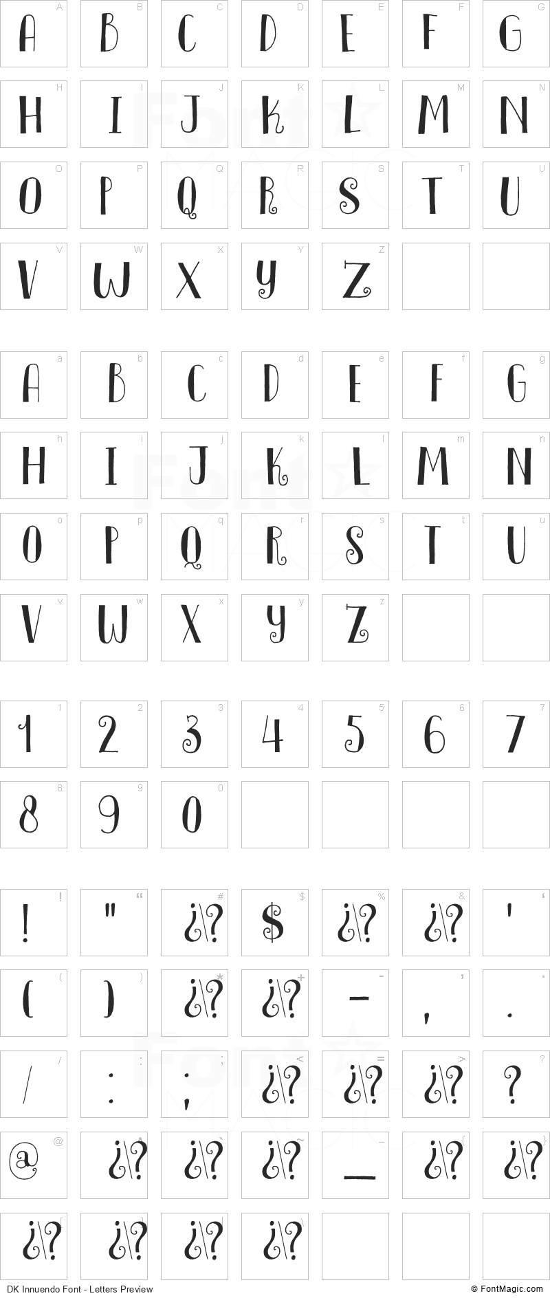 DK Innuendo Font - All Latters Preview Chart