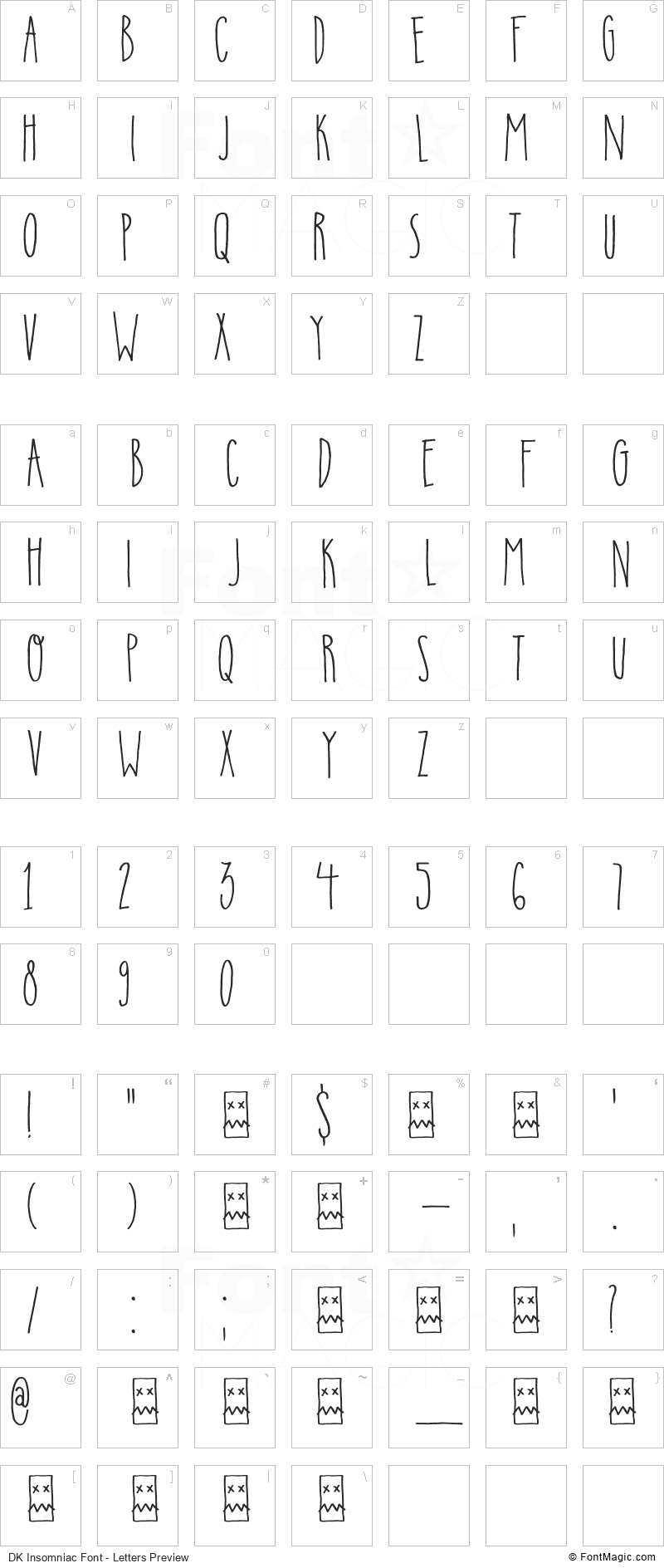 DK Insomniac Font - All Latters Preview Chart
