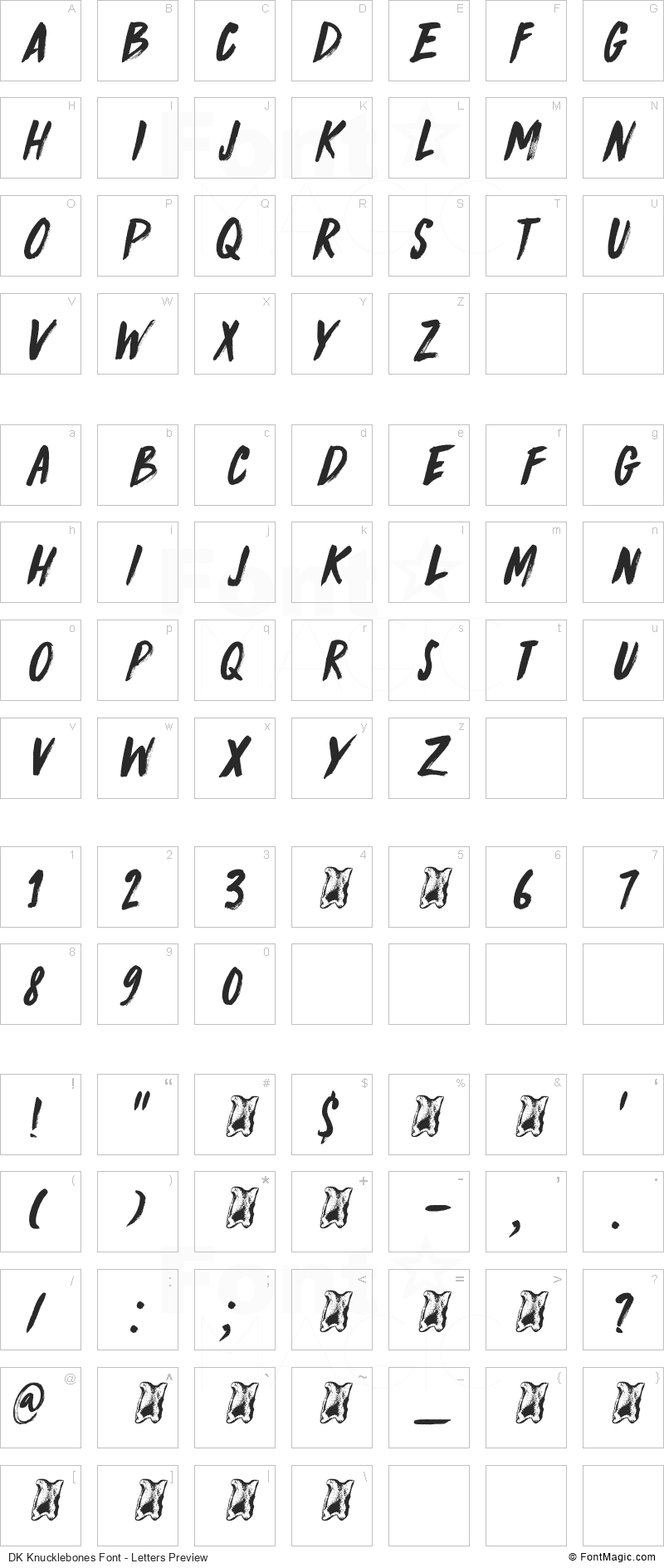 DK Knucklebones Font - All Latters Preview Chart