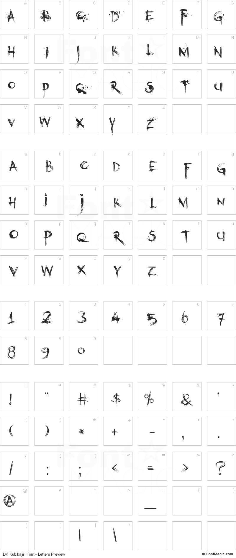 DK Kubikajiri Font - All Latters Preview Chart