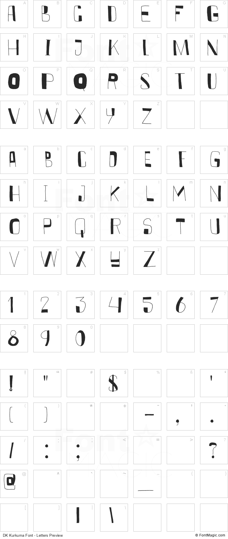 DK Kurkuma Font - All Latters Preview Chart