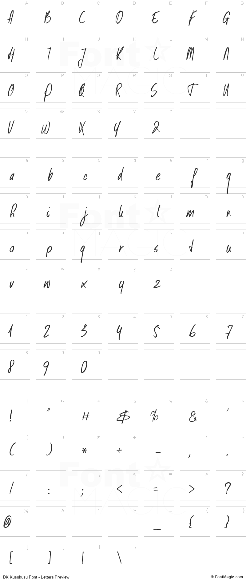 DK Kusukusu Font - All Latters Preview Chart