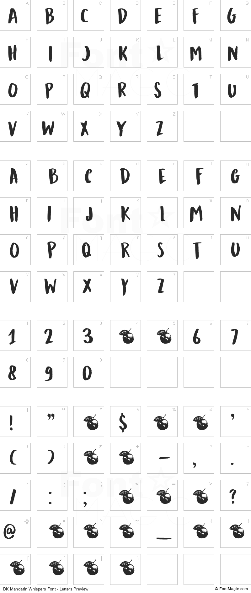 DK Mandarin Whispers Font - All Latters Preview Chart